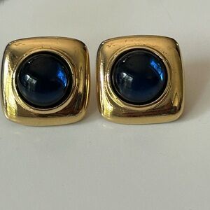 Monet Gold and Blue Square Pierced Earrings